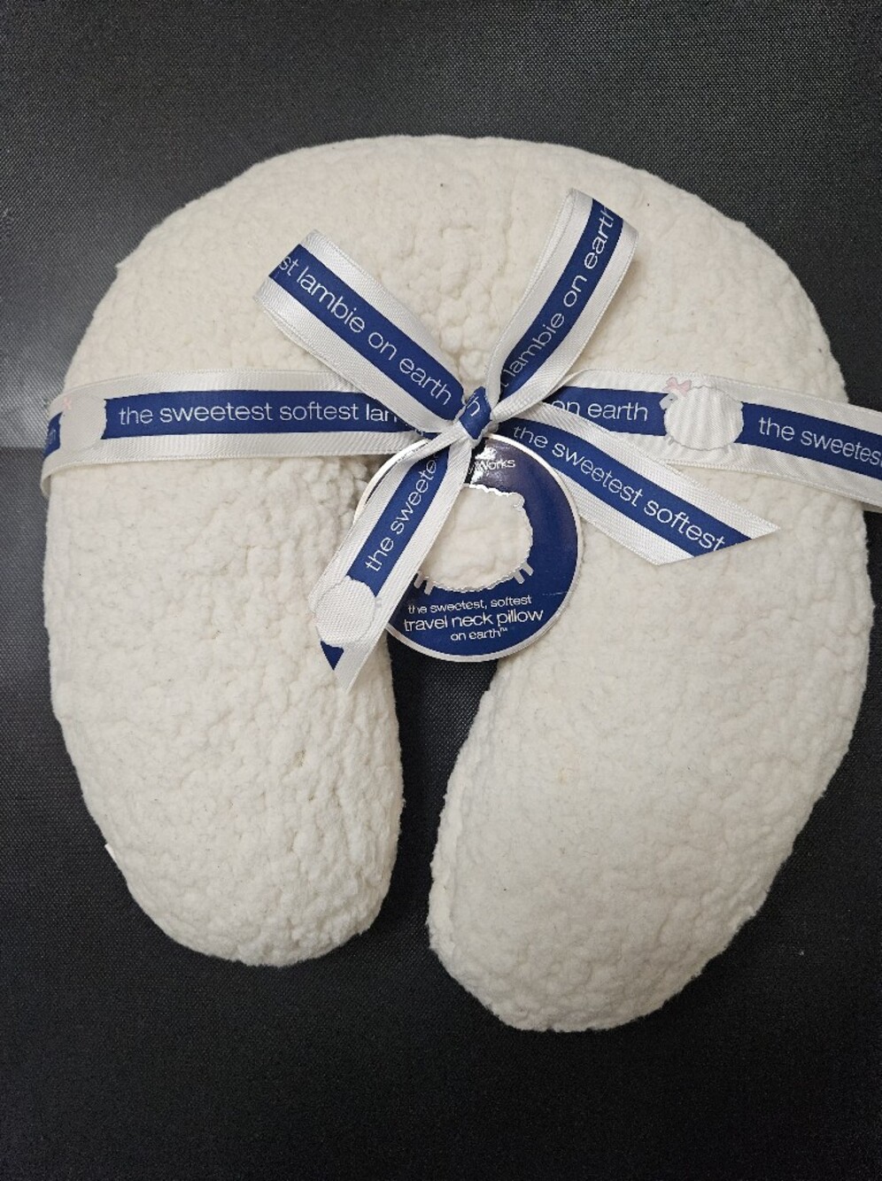 Bath & Body Works Cream Plush Travel Neck Pillow with Blue Ribbon